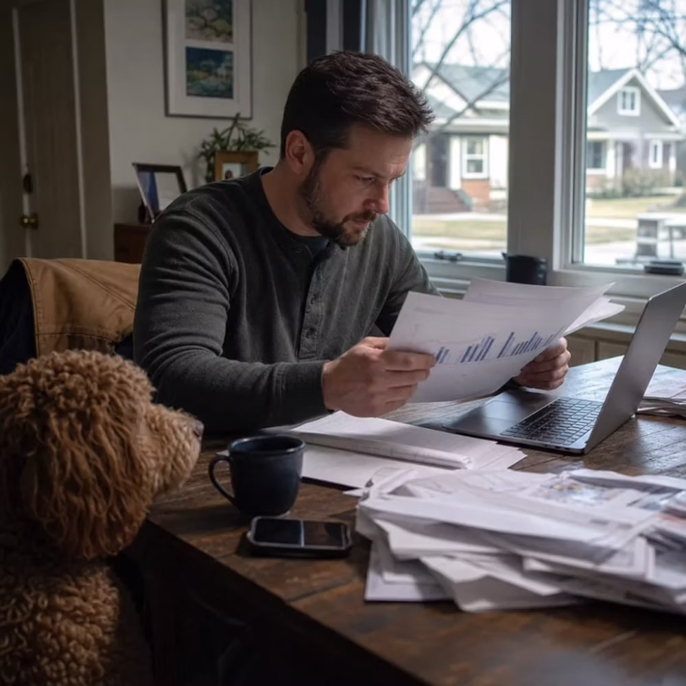 Business owner reviewing documents at a table